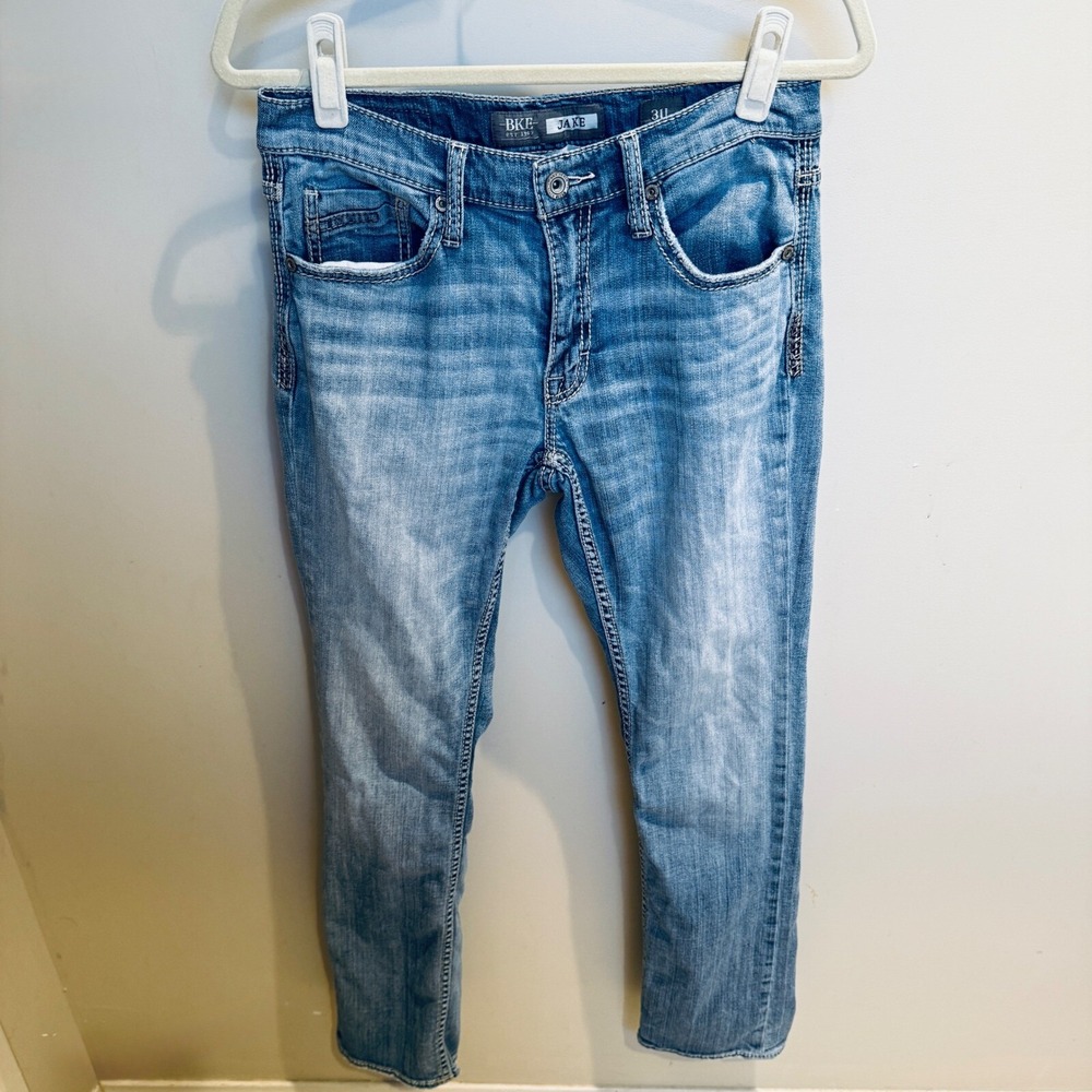 BKE Jake Straight Leg‎ Jeans Light Wash Denim Distressed Mens Size 31L